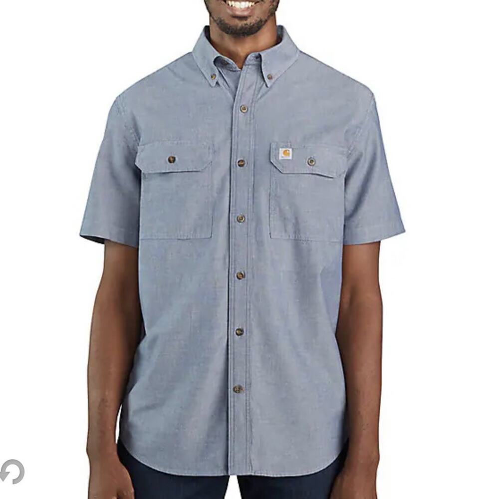 Carhartt Blue Chambray Short Sleeve Button Up Mens Large